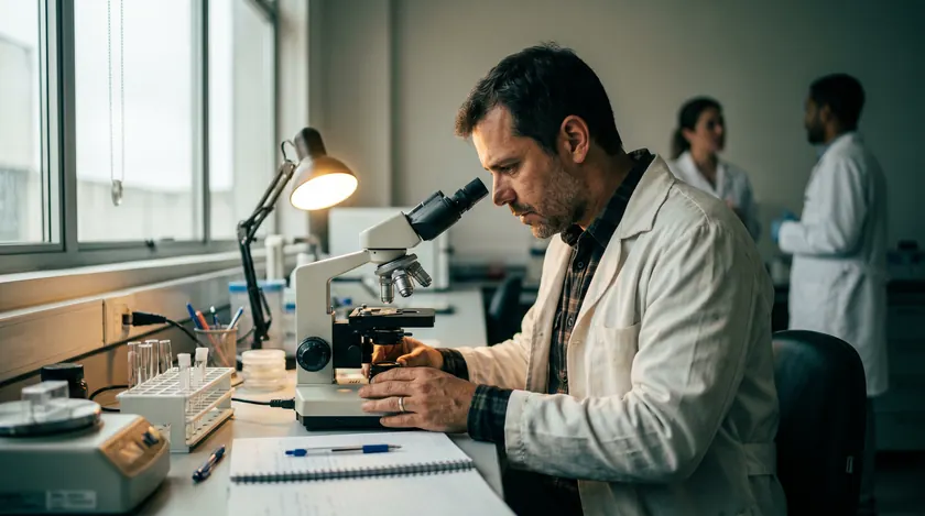 Cientista brasileiro trabalhando em um laboratório moderno